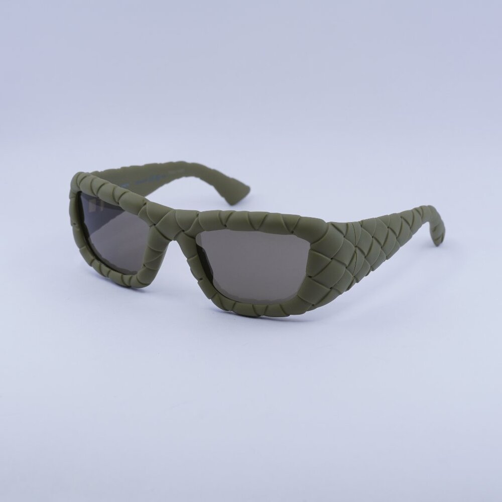 Bottega Veneta BV1303S 002 Sunglasses Olive Square Frame, Brown Lenses